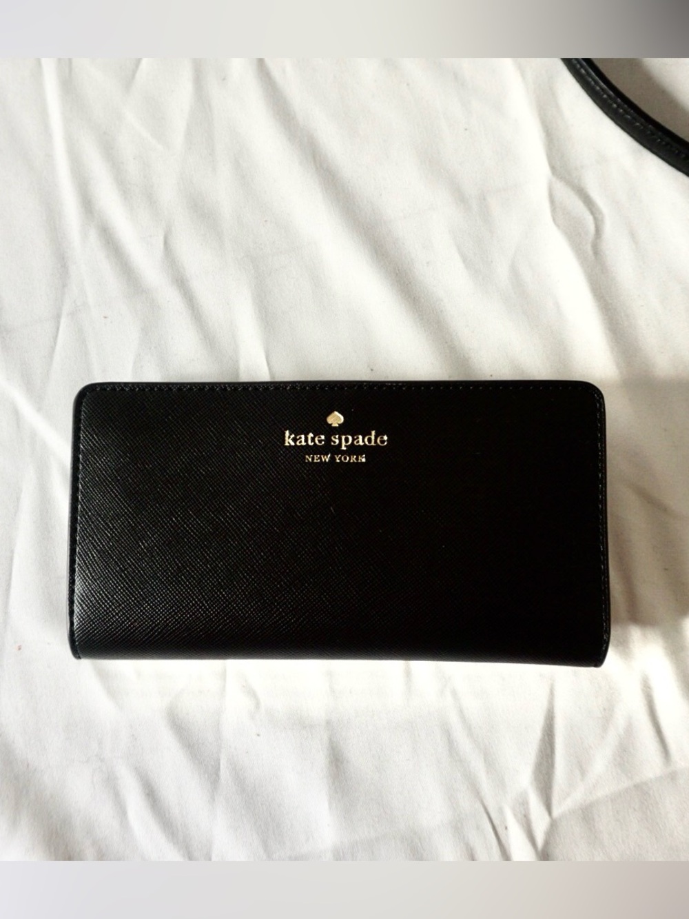 kate spade black Saffiano Zip-Around Continental Wallet